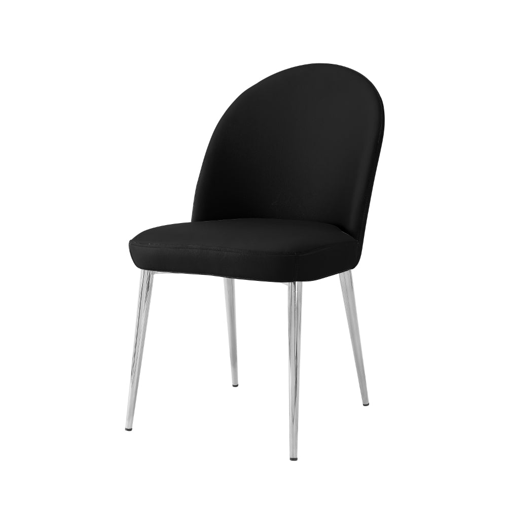 Benjara Era 24 Inch Set of 2 Dining Chairs, Curved Back, Black Faux Leather, Chrome