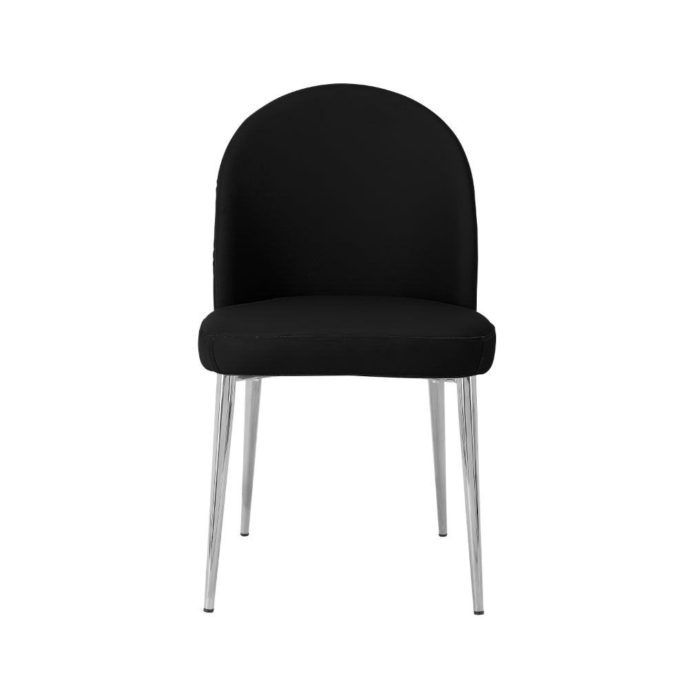 Benjara Era 24 Inch Set of 2 Dining Chairs, Curved Back, Black Faux Leather, Chrome