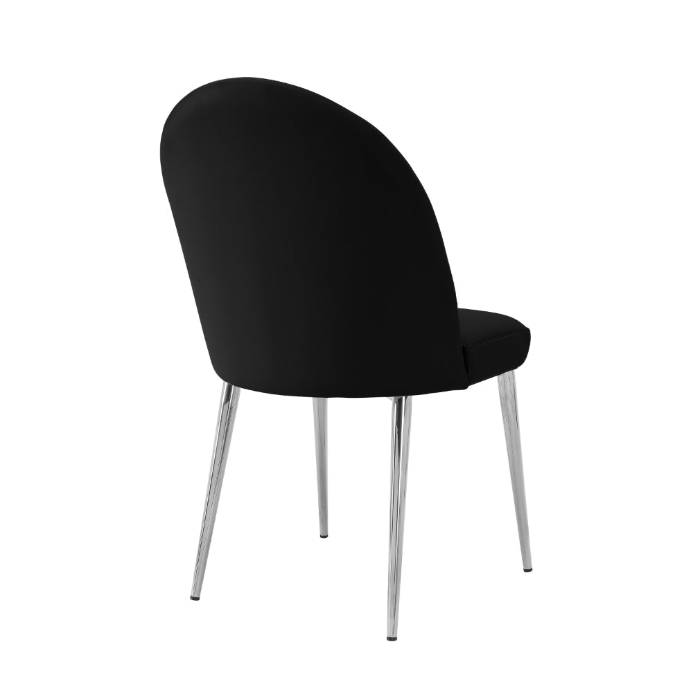 Benjara Era 24 Inch Set of 2 Dining Chairs, Curved Back, Black Faux Leather, Chrome