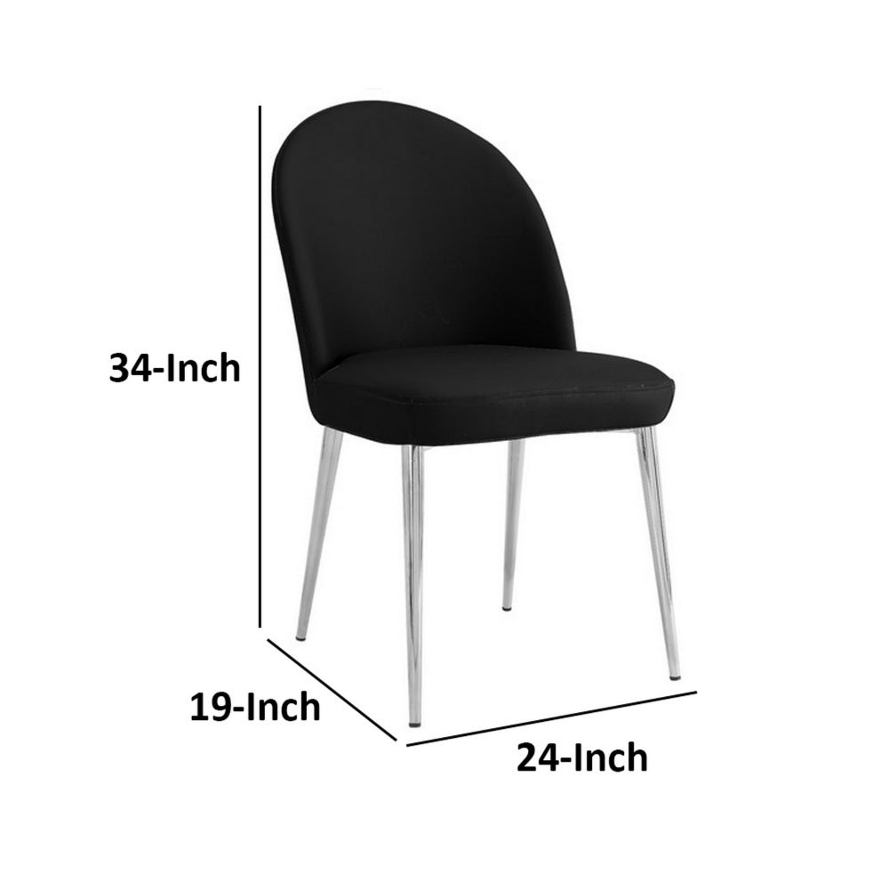 Benjara Era 24 Inch Set of 2 Dining Chairs, Curved Back, Black Faux Leather, Chrome