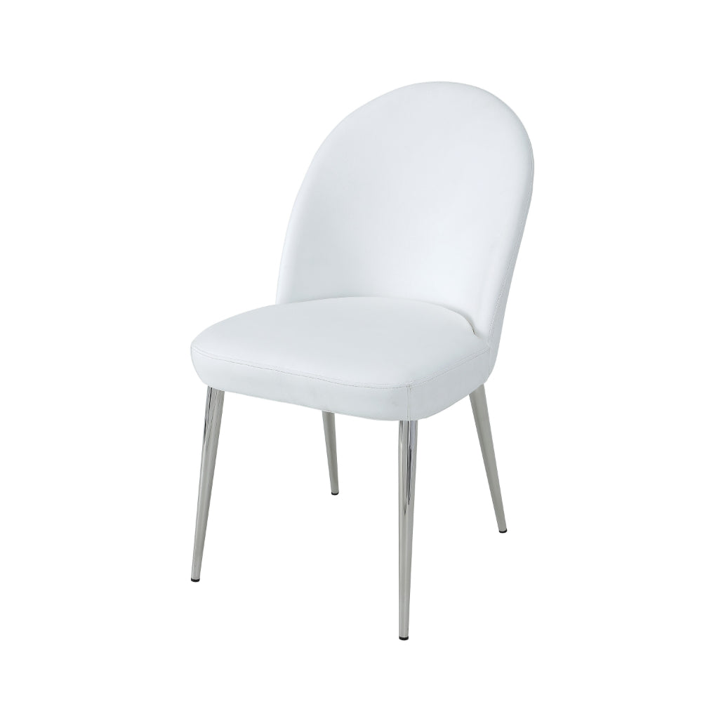 Benjara Era 24 Inch Set of 2 Dining Chairs, Curved Back, White Faux Leather, Chrome