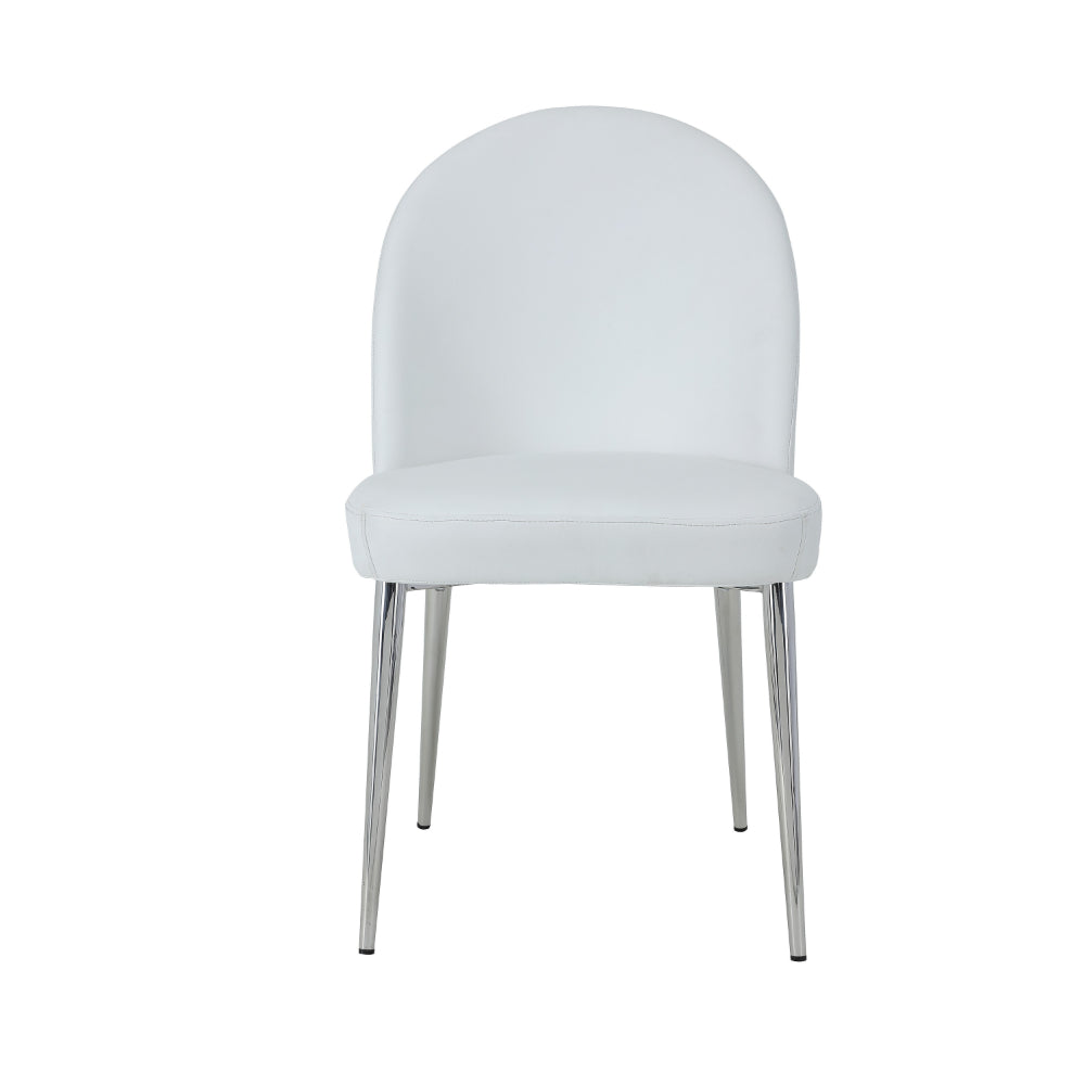 Benjara Era 24 Inch Set of 2 Dining Chairs, Curved Back, White Faux Leather, Chrome