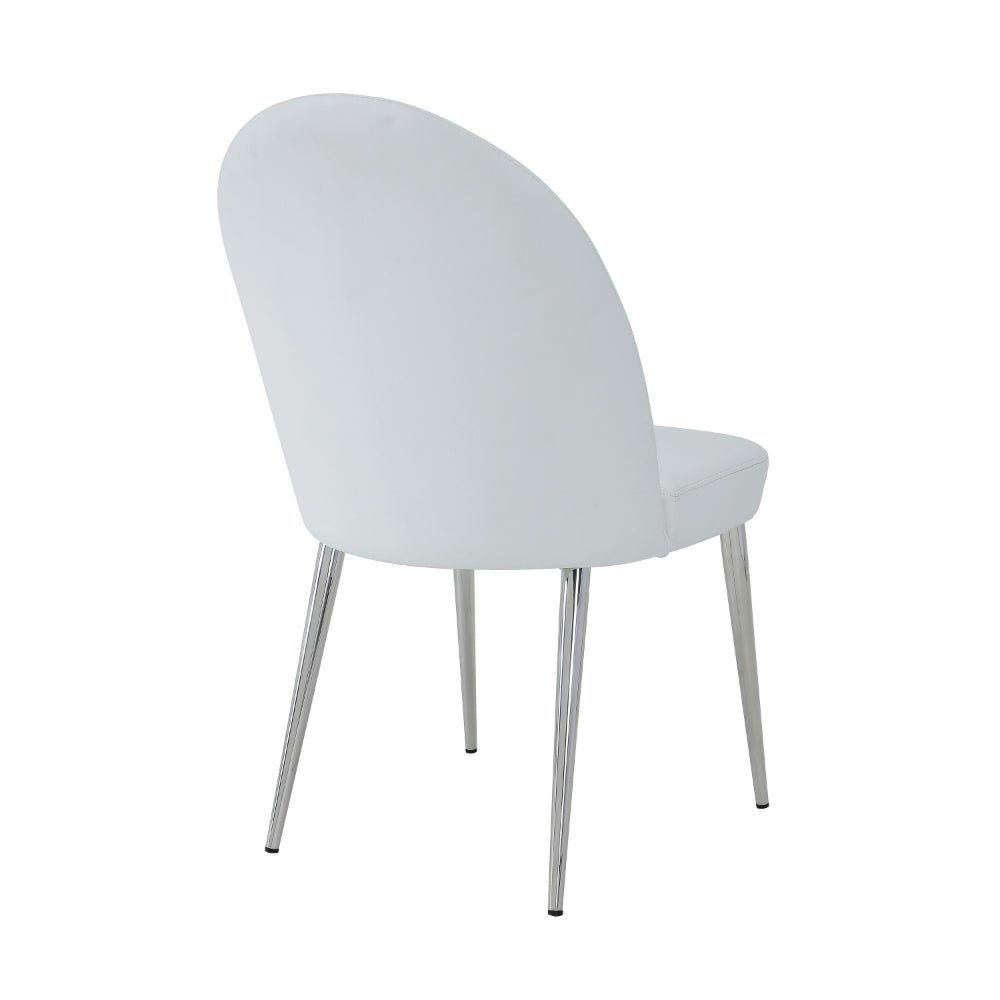 Benjara Era 24 Inch Set of 2 Dining Chairs, Curved Back, White Faux Leather, Chrome