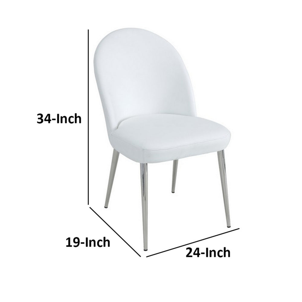 Benjara Era 24 Inch Set of 2 Dining Chairs, Curved Back, White Faux Leather, Chrome