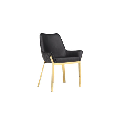 Benjara Fuma 23 Inch Dining Accent Chair Set of 2, Tufted, Black Faux Leather, Gold