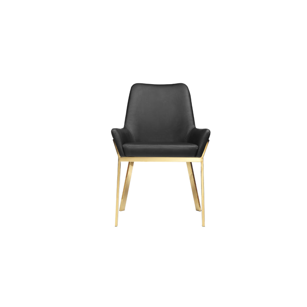 Benjara Fuma 23 Inch Dining Accent Chair Set of 2, Tufted, Black Faux Leather, Gold
