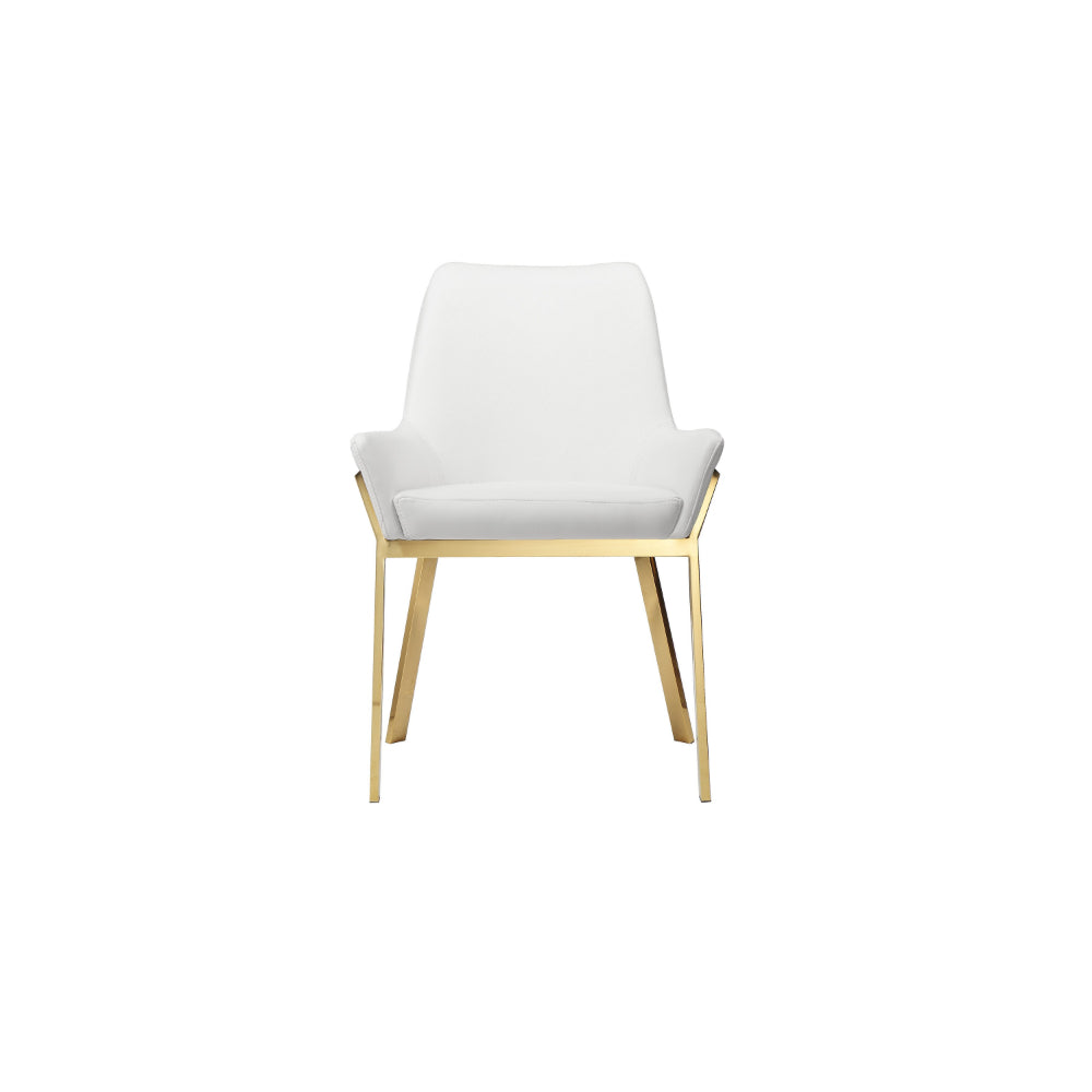 Benjara Fuma 23 Inch Dining Accent Chair Set of 2, Tufted, White Faux Leather, Gold