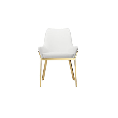 Benjara Fuma 23 Inch Dining Accent Chair Set of 2, Tufted, White Faux Leather, Gold