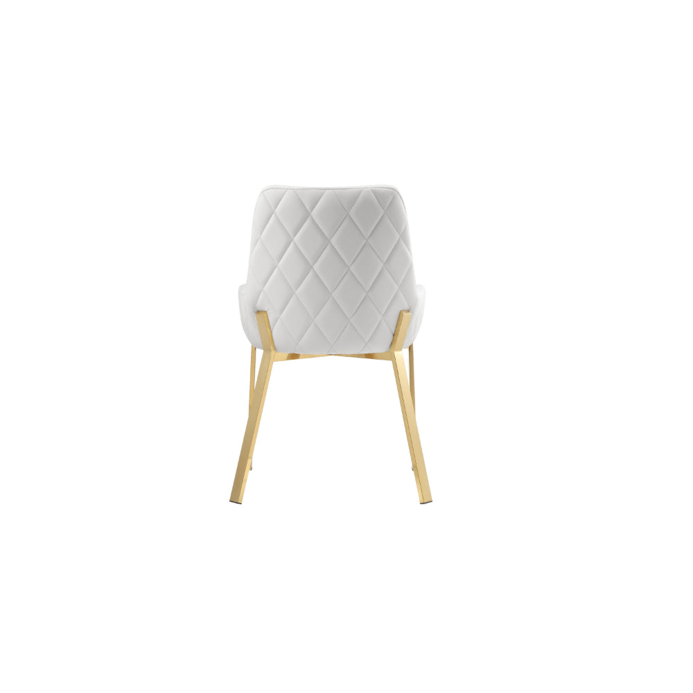 Benjara Fuma 23 Inch Dining Accent Chair Set of 2, Tufted, White Faux Leather, Gold
