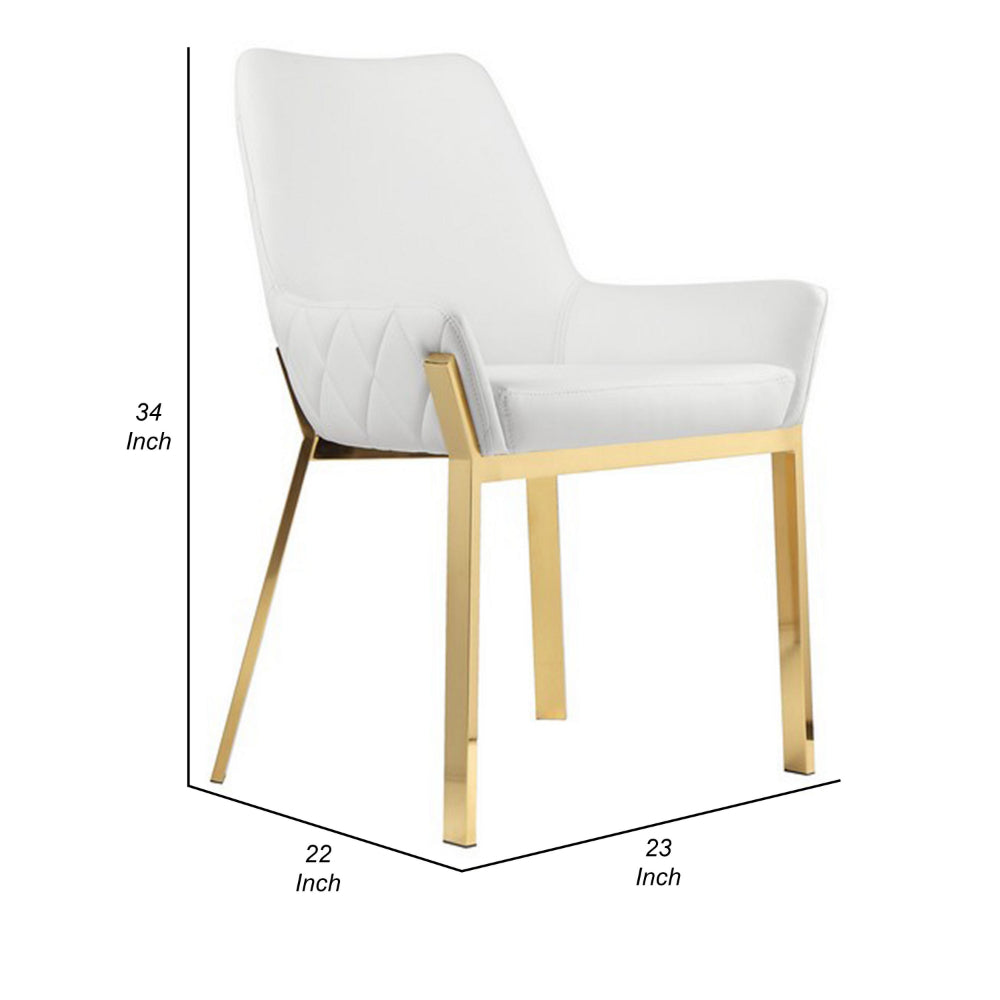 Benjara Fuma 23 Inch Dining Accent Chair Set of 2, Tufted, White Faux Leather, Gold