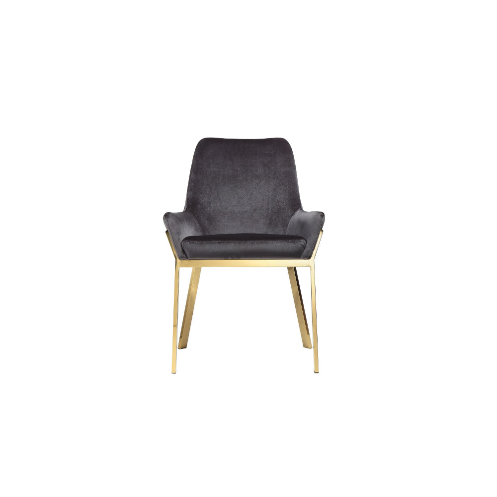 Benjara Fuma 23 Inch Dining Accent Chair Set of 2, Tufted, Gray Velvet Upholstry, Gold