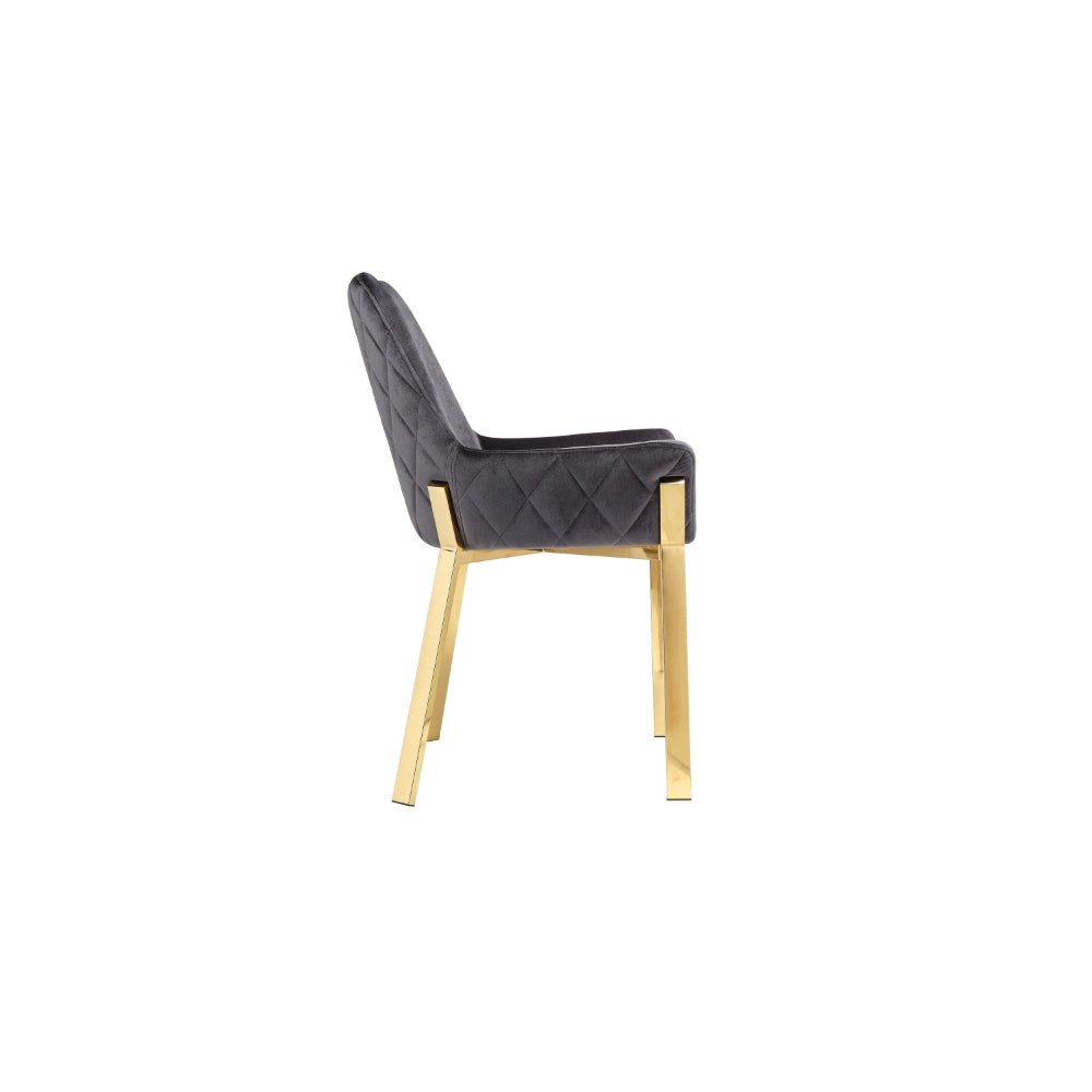 Benjara Fuma 23 Inch Dining Accent Chair Set of 2, Tufted, Gray Velvet Upholstry, Gold