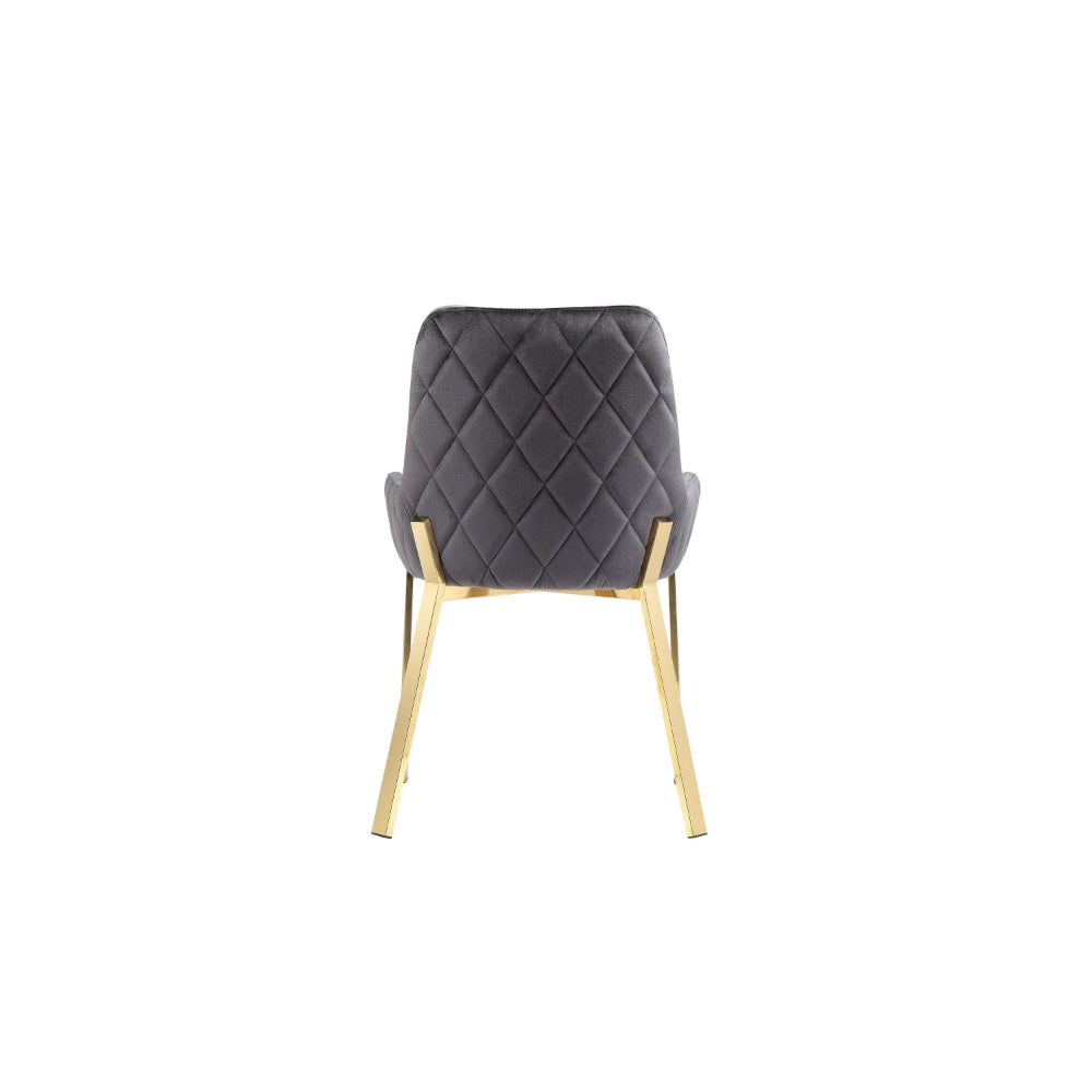 Benjara Fuma 23 Inch Dining Accent Chair Set of 2, Tufted, Gray Velvet Upholstry, Gold