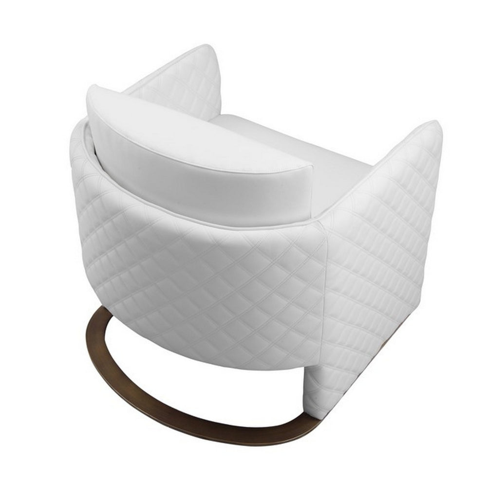 Benjara Usso 30 Inch Lounge Chair, Diamond Quilt, White Faux Leather Upholstery