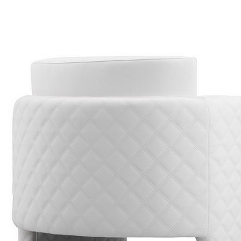 Benjara Usso 30 Inch Lounge Chair, Diamond Quilt, White Faux Leather Upholstery