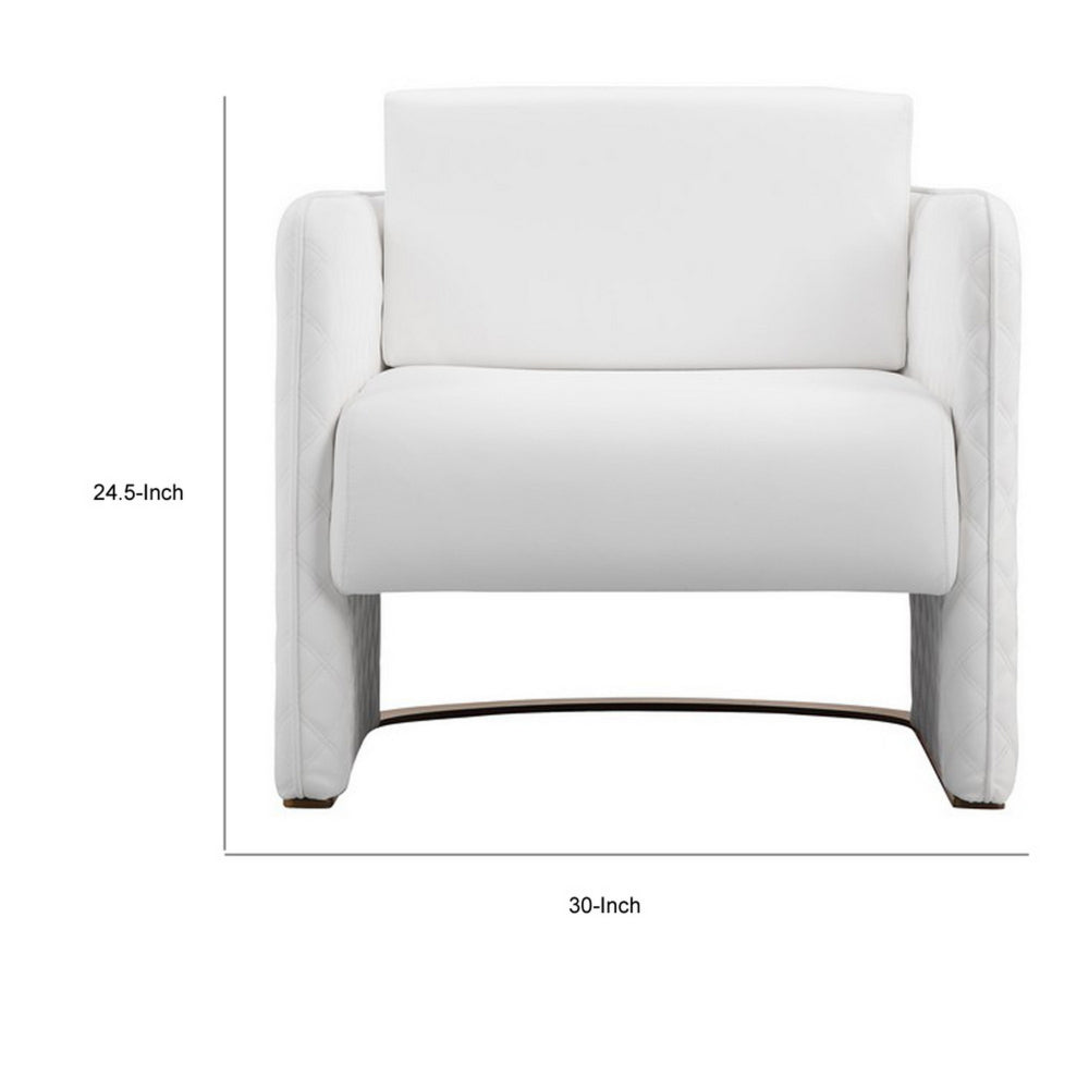Benjara Usso 30 Inch Lounge Chair, Diamond Quilt, White Faux Leather Upholstery