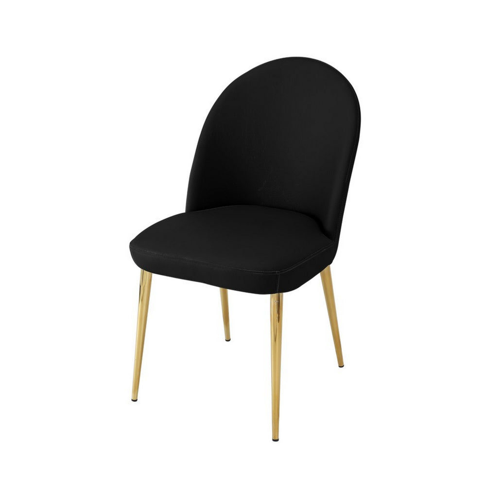 Benjara Era 24 Inch Dining Chair Set of 2, Curved Back, Black Faux Leather, Gold