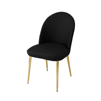 Benjara Era 24 Inch Dining Chair Set of 2, Curved Back, Black Faux Leather, Gold