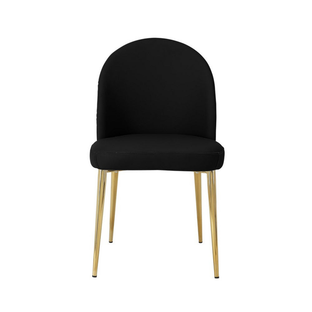 Benjara Era 24 Inch Dining Chair Set of 2, Curved Back, Black Faux Leather, Gold