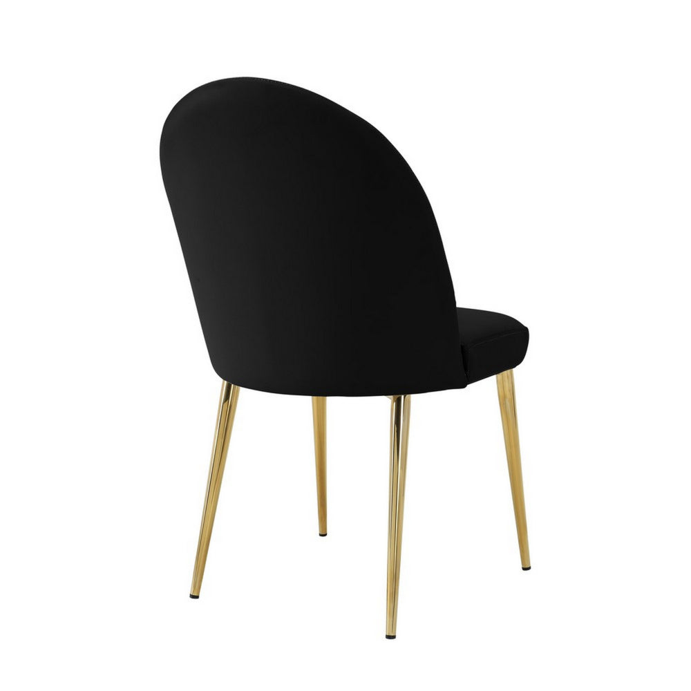 Benjara Era 24 Inch Dining Chair Set of 2, Curved Back, Black Faux Leather, Gold