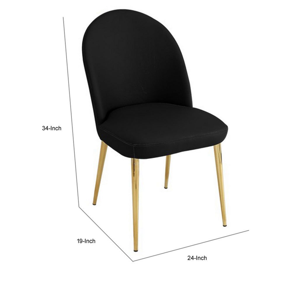 Benjara Era 24 Inch Dining Chair Set of 2, Curved Back, Black Faux Leather, Gold