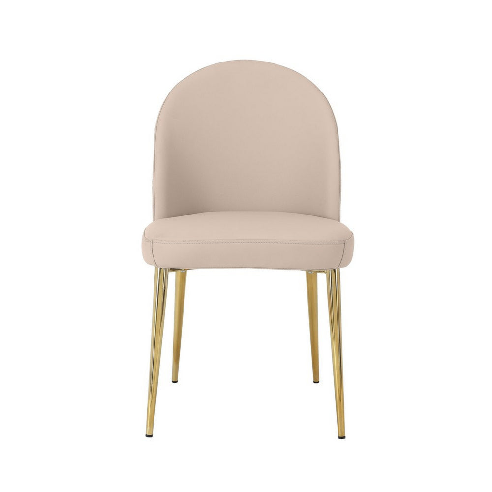 Benjara Era 24 Inch Dining Chair Set of 2, Curved Back, Beige Faux Leather, Gold