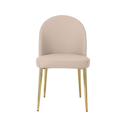 Benjara Era 24 Inch Dining Chair Set of 2, Curved Back, Beige Faux Leather, Gold