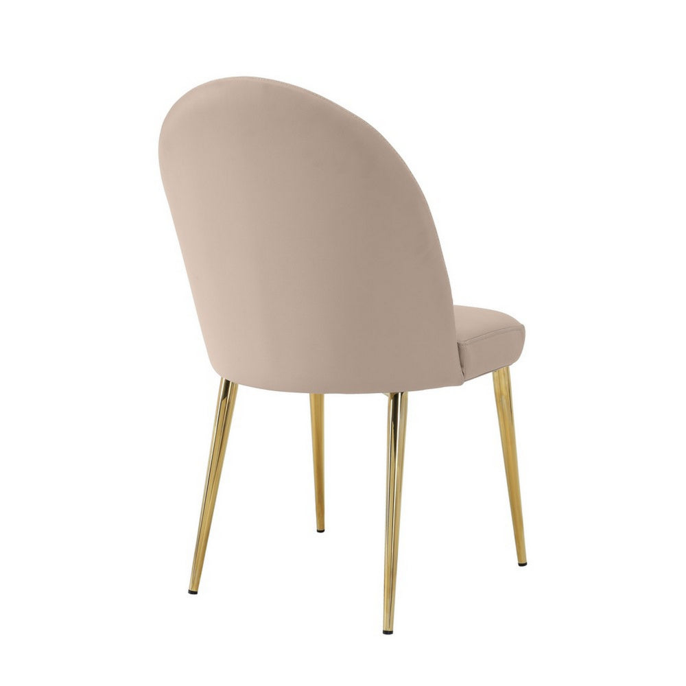 Benjara Era 24 Inch Dining Chair Set of 2, Curved Back, Beige Faux Leather, Gold