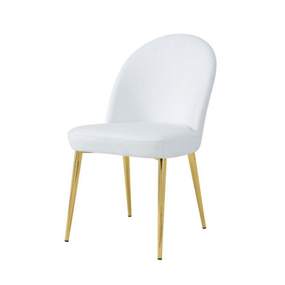 Benjara Era 24 Inch Dining Chair Set of 2, Curved Back, White Faux Leather, Gold