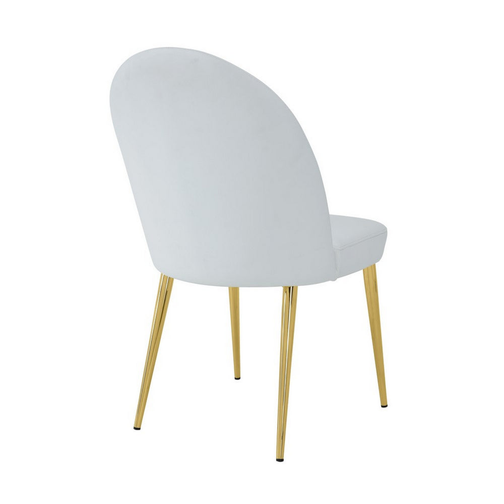 Benjara Era 24 Inch Dining Chair Set of 2, Curved Back, White Faux Leather, Gold