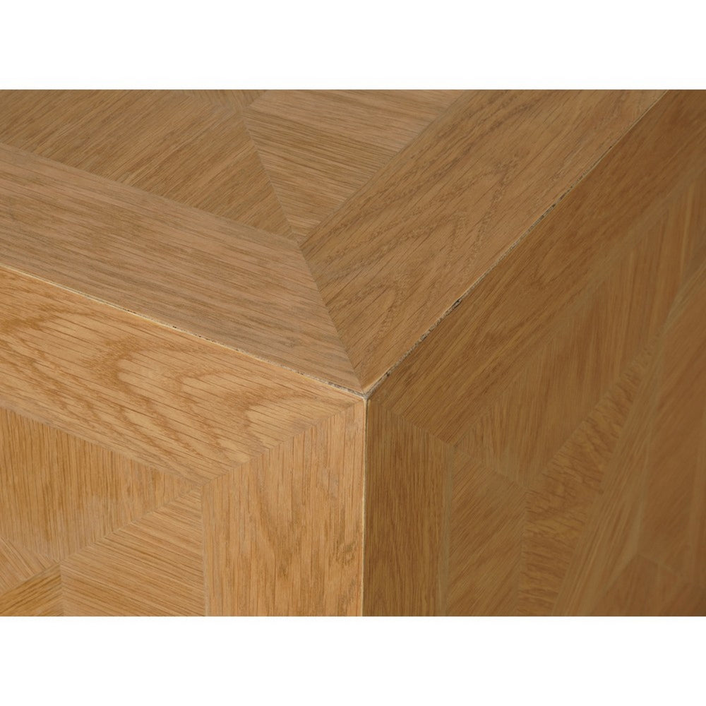 Benjara 19 Inch Side End Table, Square Geometric Design, Brown Oak Wood Veneer