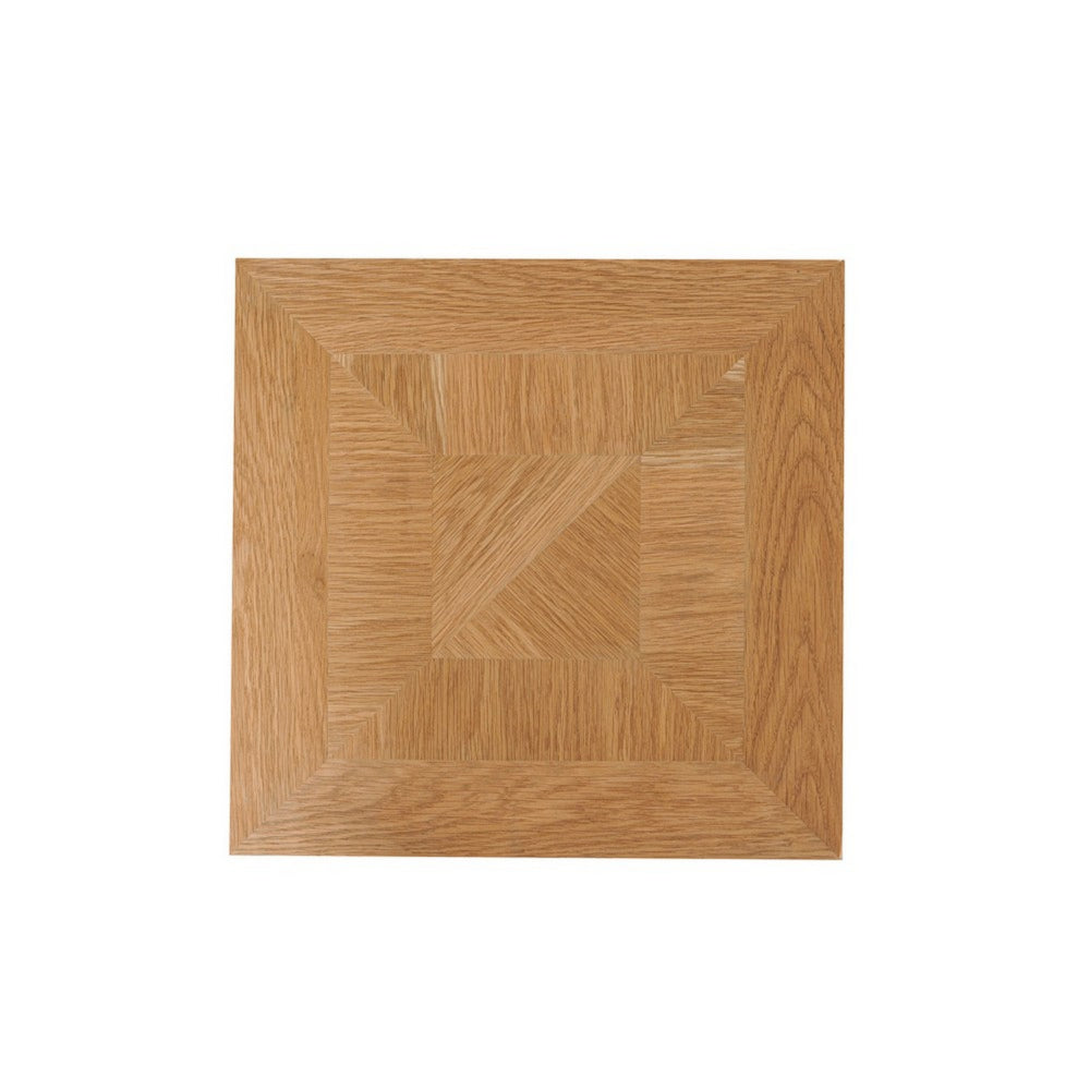 Benjara 19 Inch Side End Table, Square Geometric Design, Brown Oak Wood Veneer