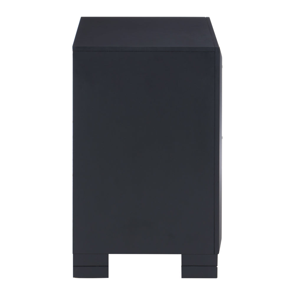 Benjara Rosy 27 Inch Nightstand, 2 Drawers, Chrome Accents, Midnight Blue Wood