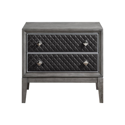 Benjara Stacy 29 Inch Nightstand, 2 Faux Leather Upholstered Drawers, Gray Wood