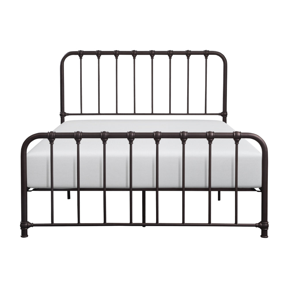 Benjara Ethan Queen Size Bed, Classic Open Slatted Metal Frame Design, Dark Bronze