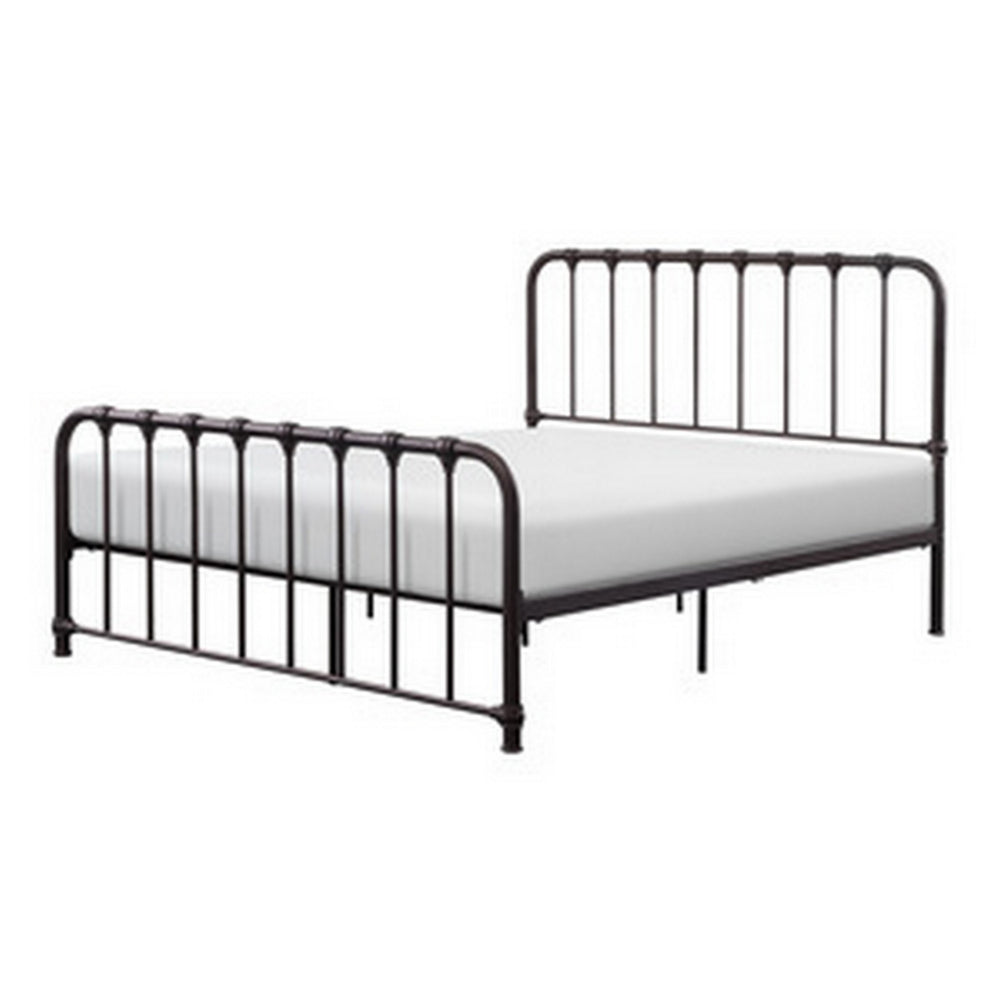 Benjara Ethan Queen Size Bed, Classic Open Slatted Metal Frame Design, Dark Bronze