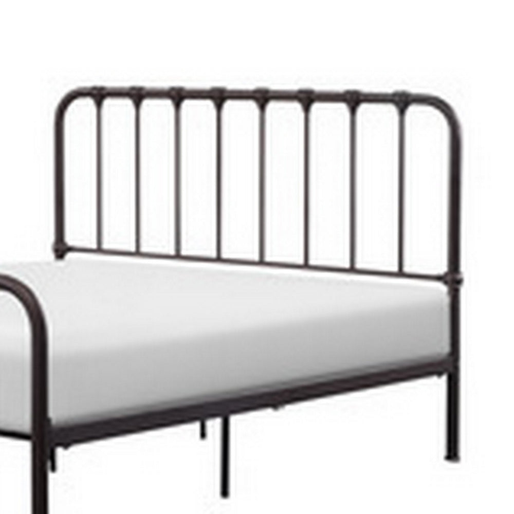 Benjara Ethan Queen Size Bed, Classic Open Slatted Metal Frame Design, Dark Bronze