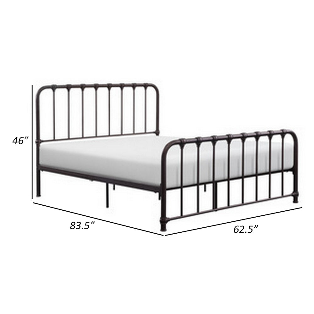 Benjara Ethan Queen Size Bed, Classic Open Slatted Metal Frame Design, Dark Bronze