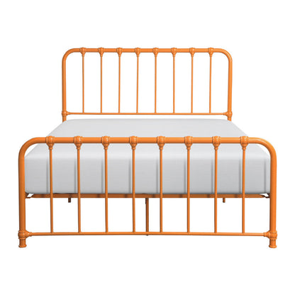 Benjara Ethan Queen Size Bed, Classic Open Slatted Metal Frame Design, Orange