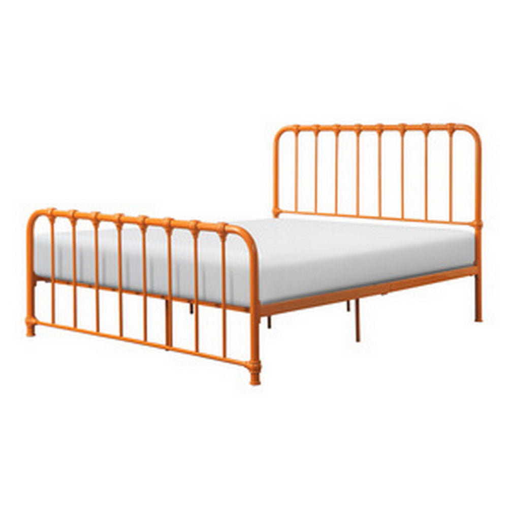 Benjara Ethan Queen Size Bed, Classic Open Slatted Metal Frame Design, Orange