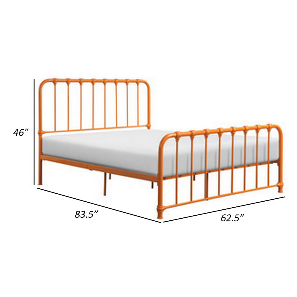 Benjara Ethan Queen Size Bed, Classic Open Slatted Metal Frame Design, Orange