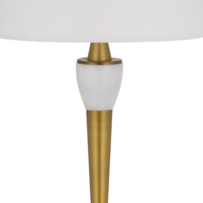 Benjara 31 Inch Table Lamp with White Drum Shade, Clear Crystal Base, Brass Finish