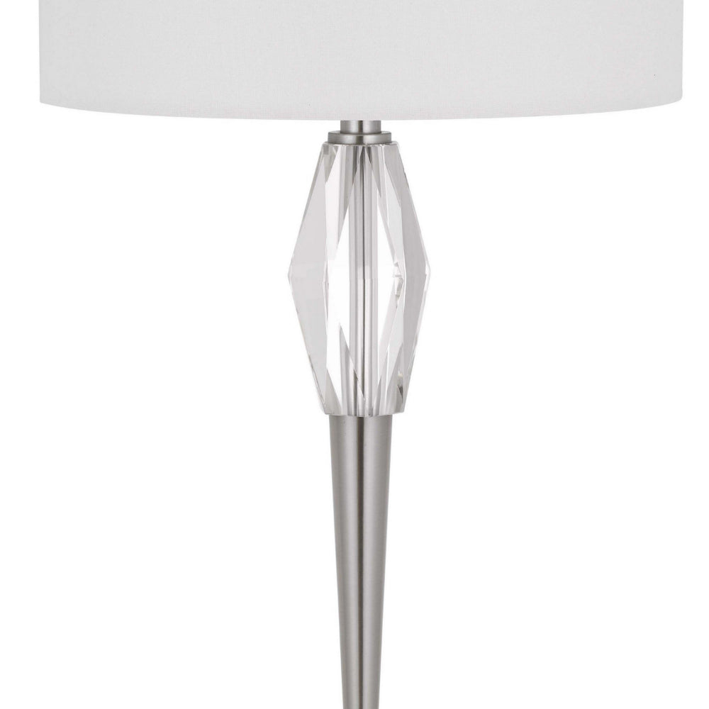 Benjara 32 Inch Table Lamp with White Drum Shade, Marble Base, Brushed Steel