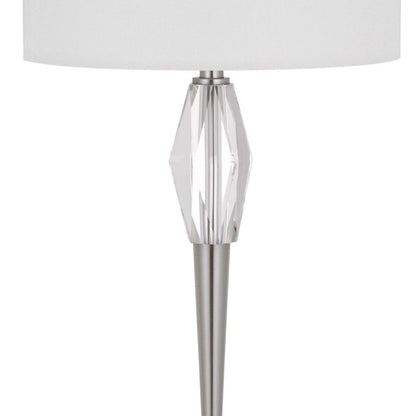 Benjara 32 Inch Table Lamp with White Drum Shade, Marble Base, Brushed Steel
