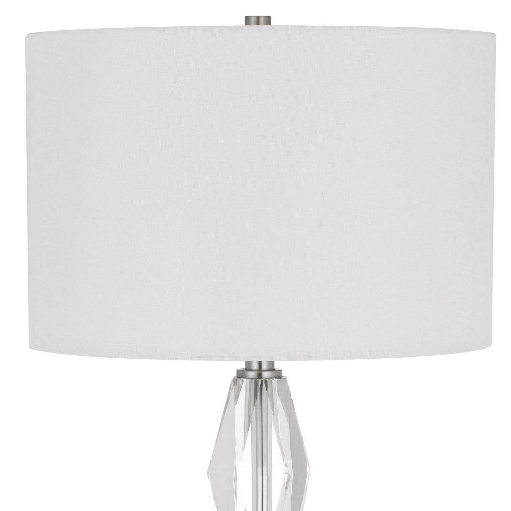 Benjara 32 Inch Table Lamp with White Drum Shade, Marble Base, Brushed Steel