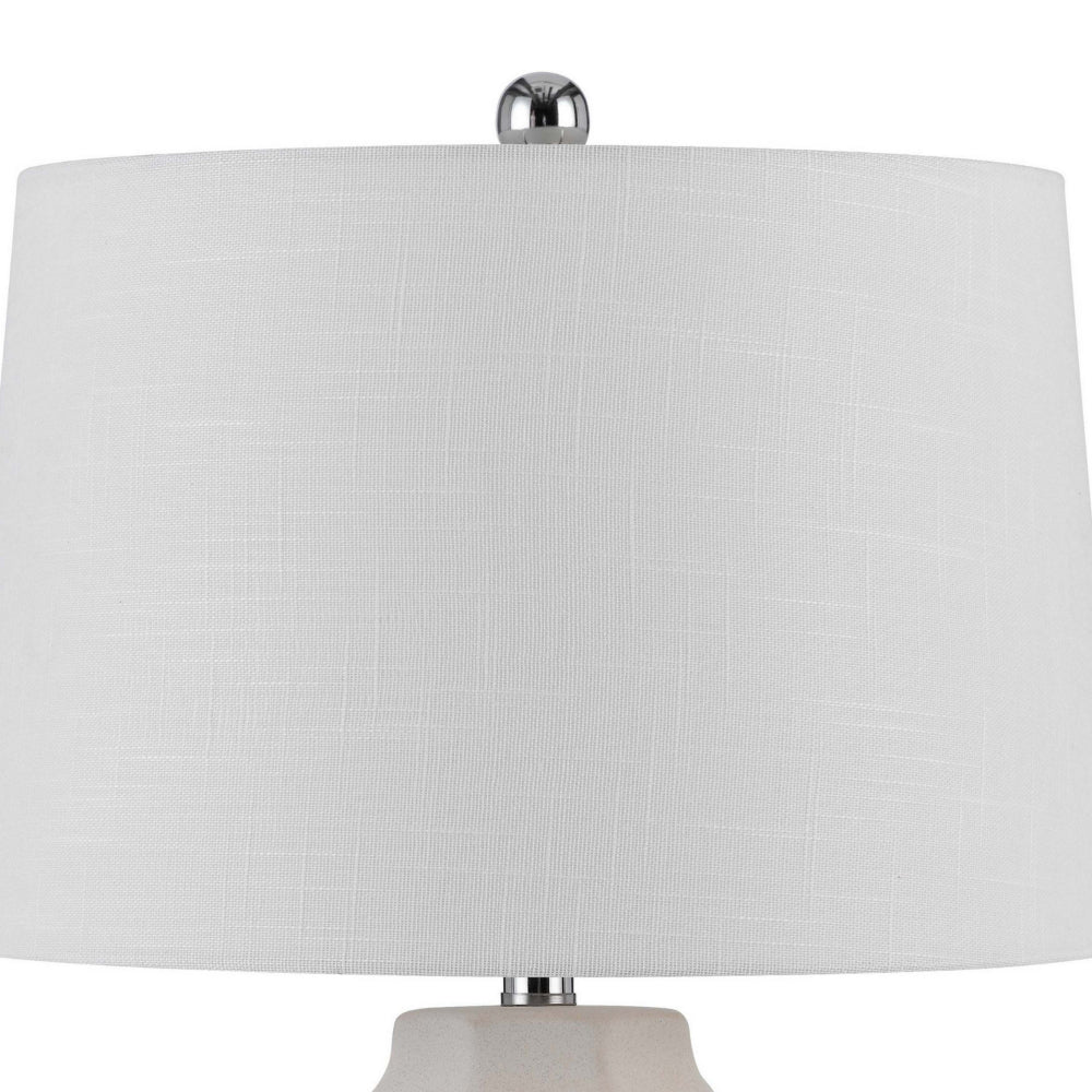 Benjara Niu 30 Inch Table Lamp Set of 2, Drum Shade, Sandy White Ceramic Prism Base