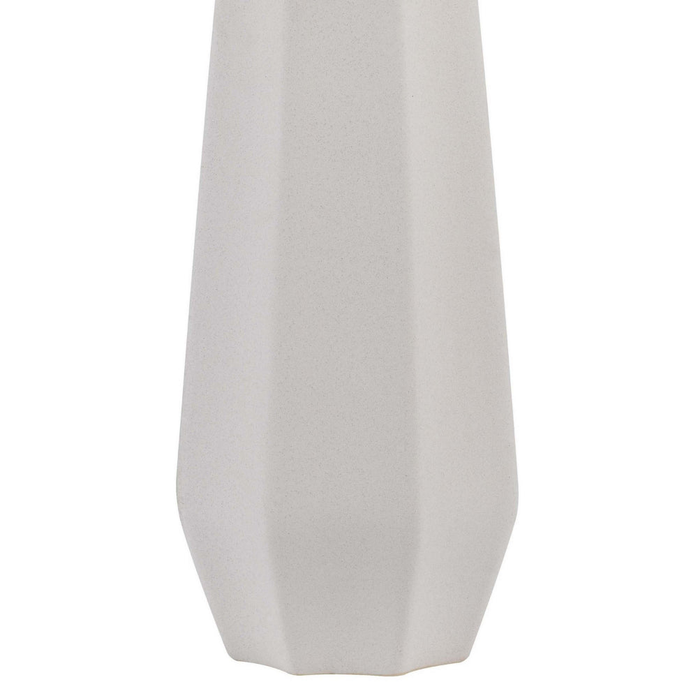 Benjara Niu 30 Inch Table Lamp Set of 2, Drum Shade, Sandy White Ceramic Prism Base