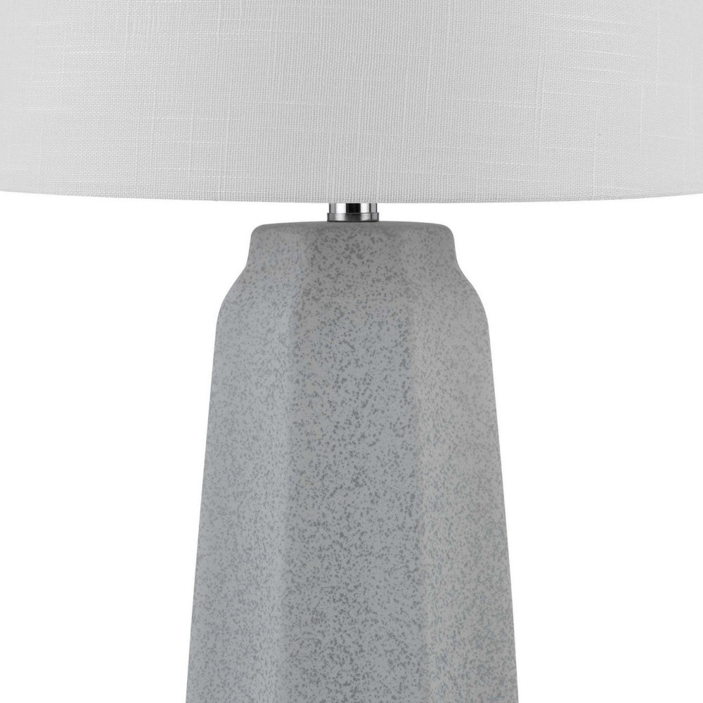 Benjara Niu 30 Inch Table Lamp Set of 2, Drum Shade, Stone Gray Ceramic Prism Base