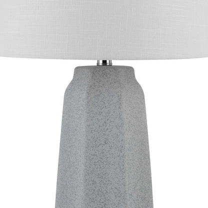 Benjara Niu 30 Inch Table Lamp Set of 2, Drum Shade, Stone Gray Ceramic Prism Base