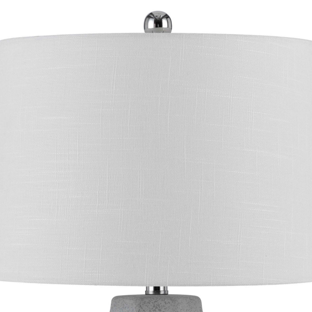 Benjara Niu 30 Inch Table Lamp Set of 2, Drum Shade, Stone Gray Ceramic Prism Base